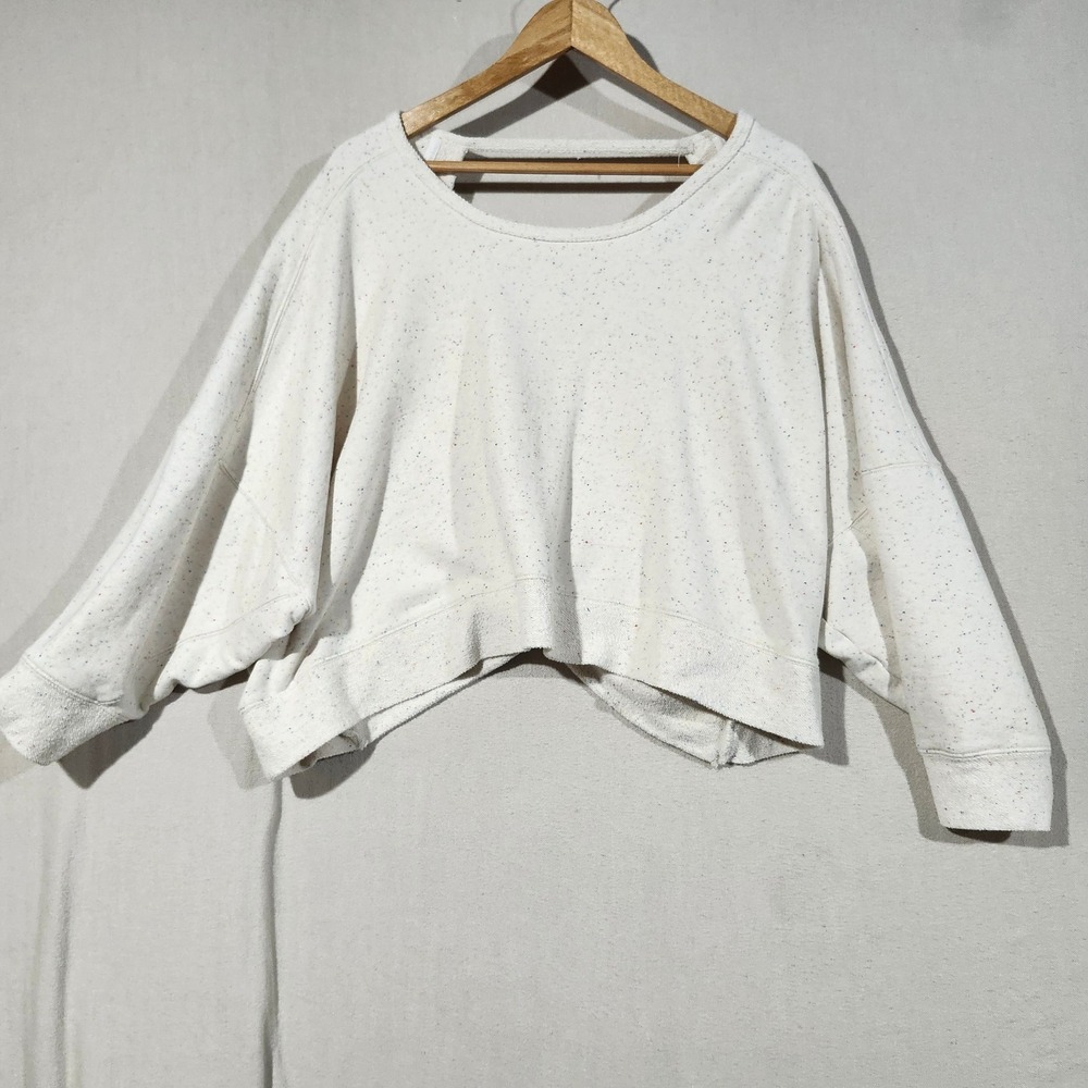 Lovestitch Cream Confetti Speckle Twist Open Back Cropped Sweatshirt M / L Boho